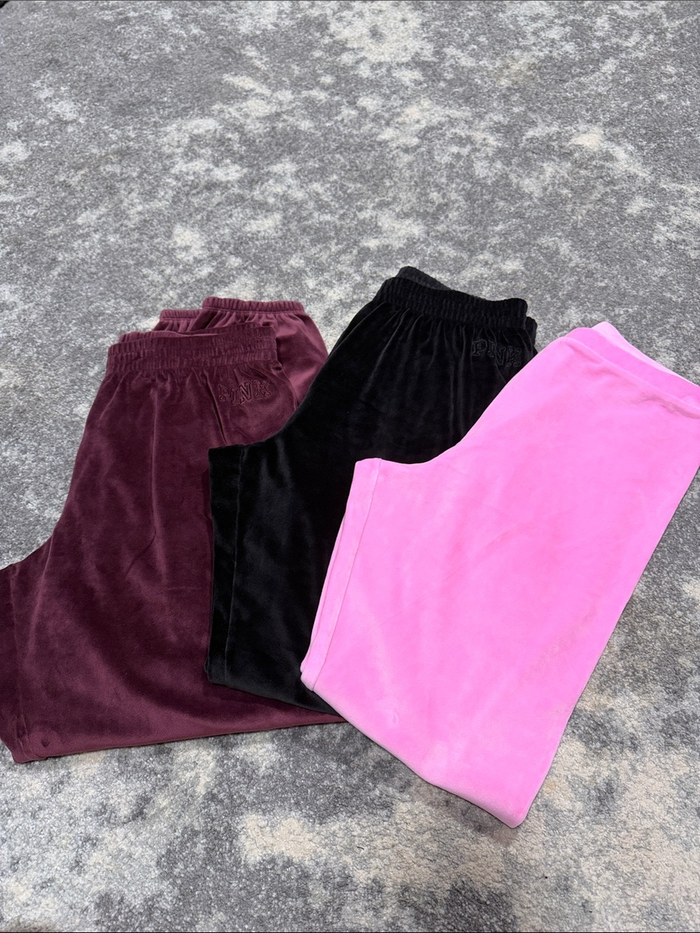 Victorias Secret Velour Pants in Pink, Black & Burgundy